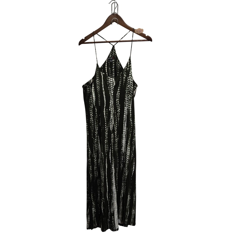 Love Black White Abstract‎ Stripe Maxi Dress XL Spaghetti Strap Cross Back Boho